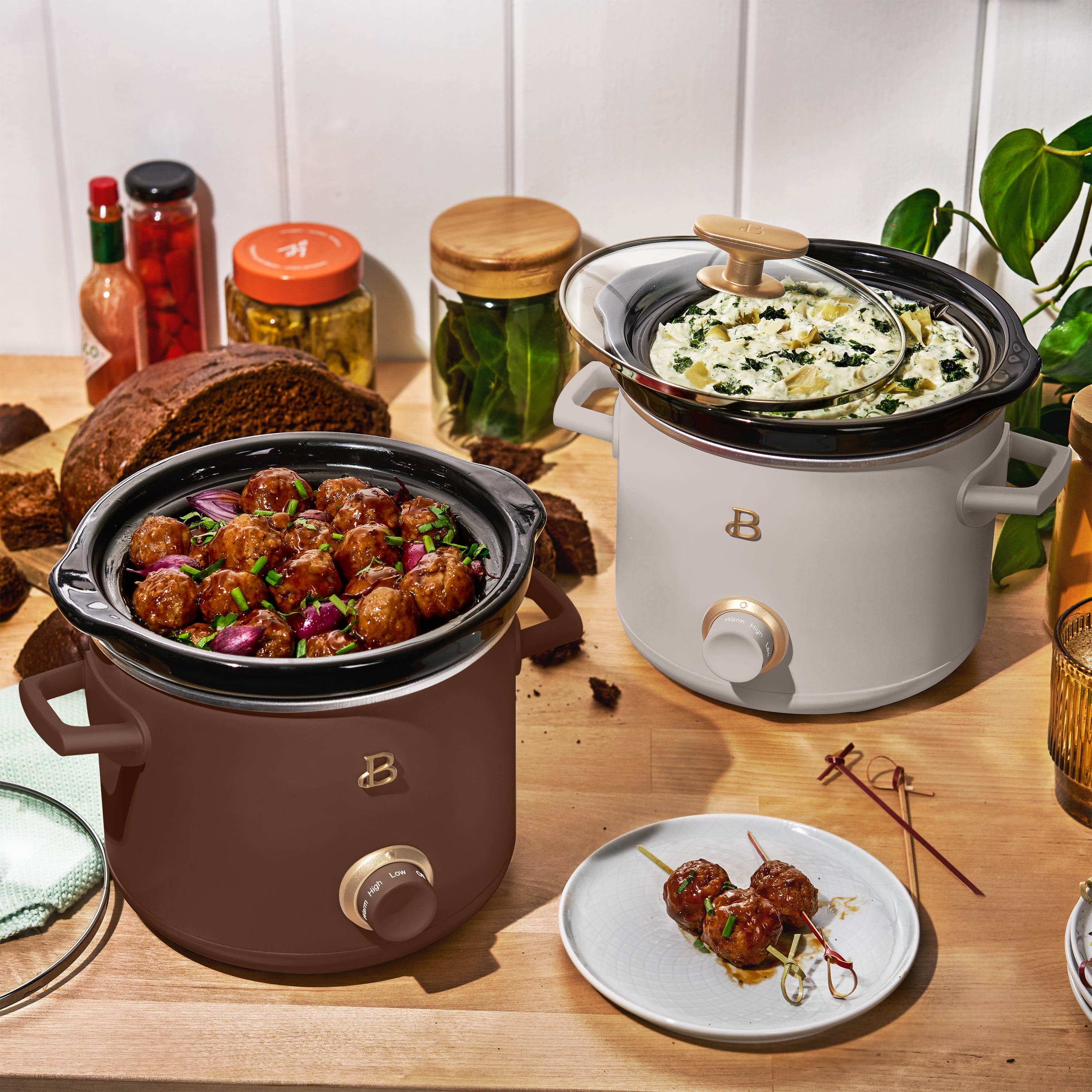 Beautiful 2-Pack 2qt Slow Cooker, Chocolate Brown, Porcini Taupe by Drew Barrymore
