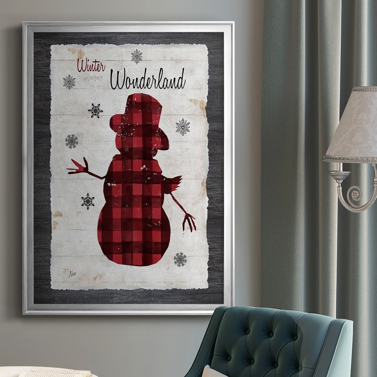 Checkered Snowman II Premium Framed Print - Ready to Hang
