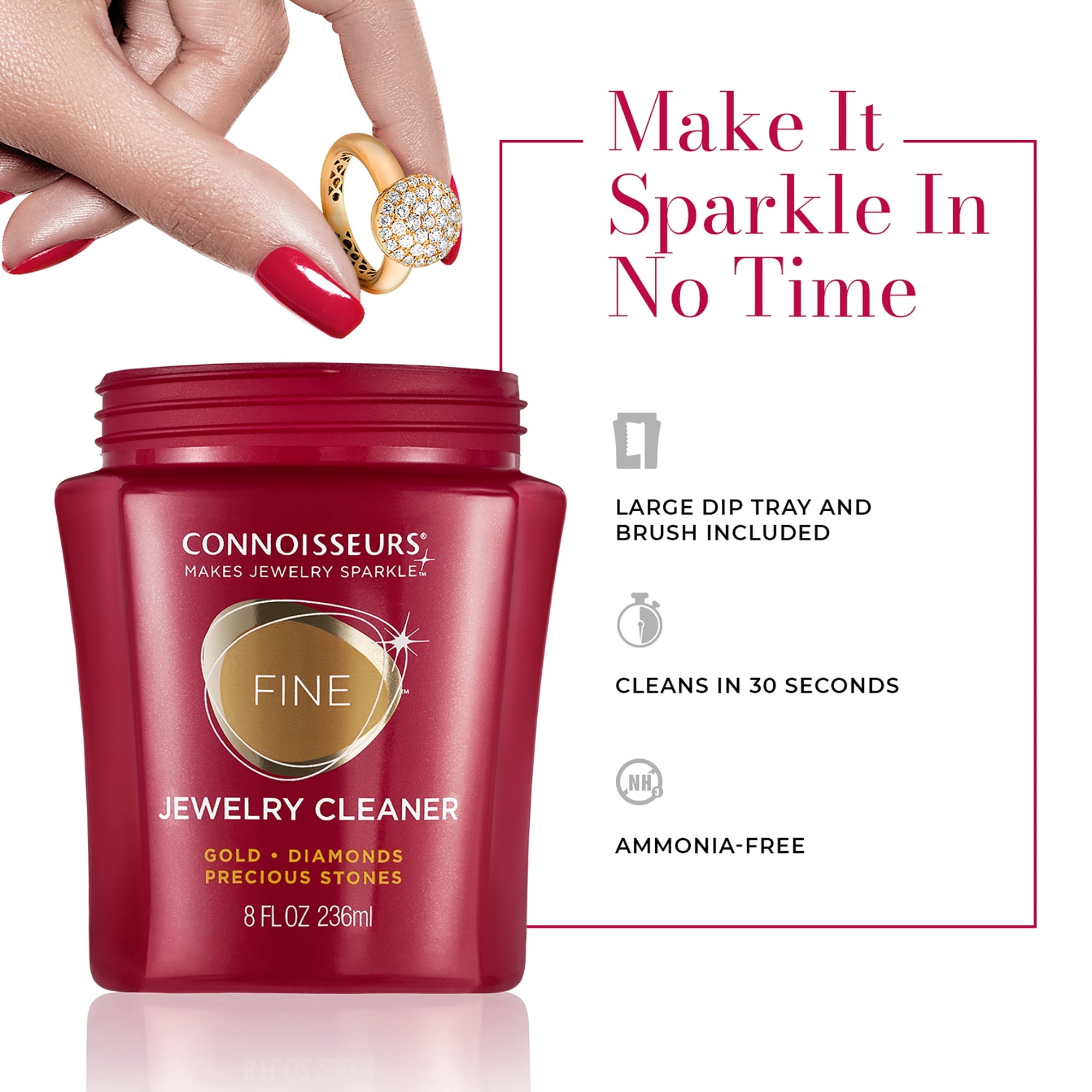 Connoisseurs Fine Jewelry Cleaner Solution for Gold, Diamonds, Platinum & Gemstones, 3 Pack