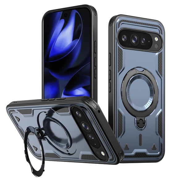Compatible with Google Pixel 10 /10 Pro Case, Hybrid Slim Phone Cases Fit for Google Pixel 10 /10 Pro, Compatible with MagSafe Magnetic Ring Stand Rugged Case, Shockproof Protective, Blue