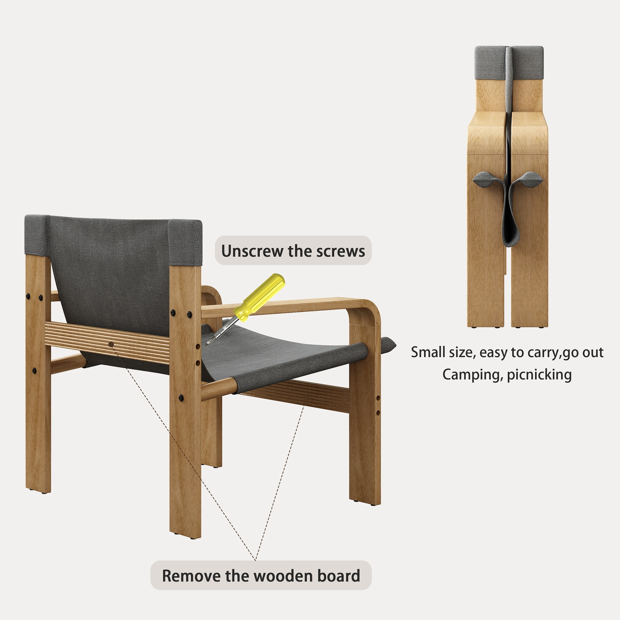 MOONMISS Modern Accent Chair Solid Wood Frame Linen Fabric Detachable Wide Armrest for Living Room Bedroom,Dark Grey