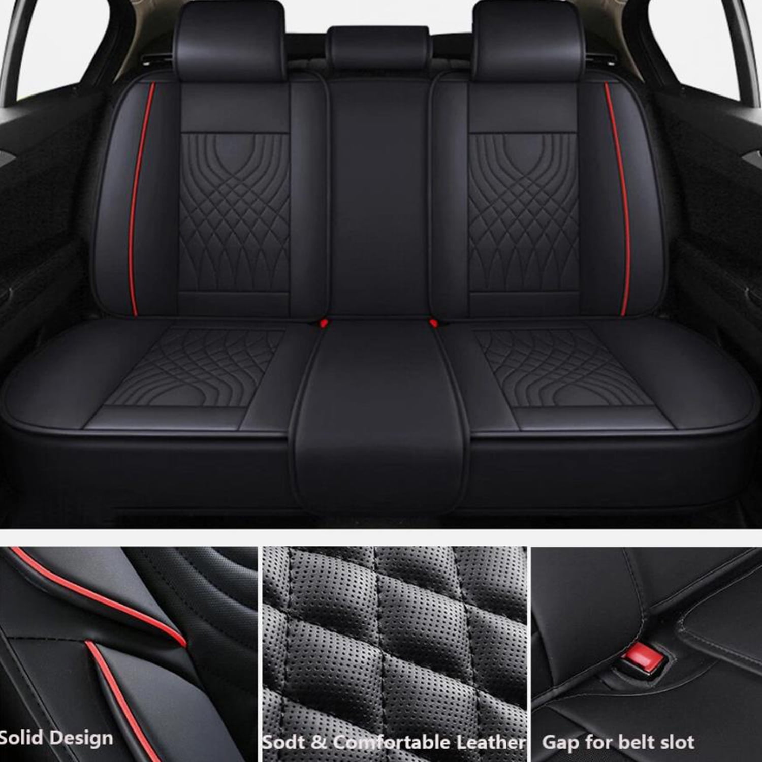 Car Seat Covers Full Set Fit for Toyota RAV4 2013-2026 Waterproof Leather 5 Seat Covers Automotive Seat Cushion Seat Protectors with Airbag Compatible (Black&Redline)
