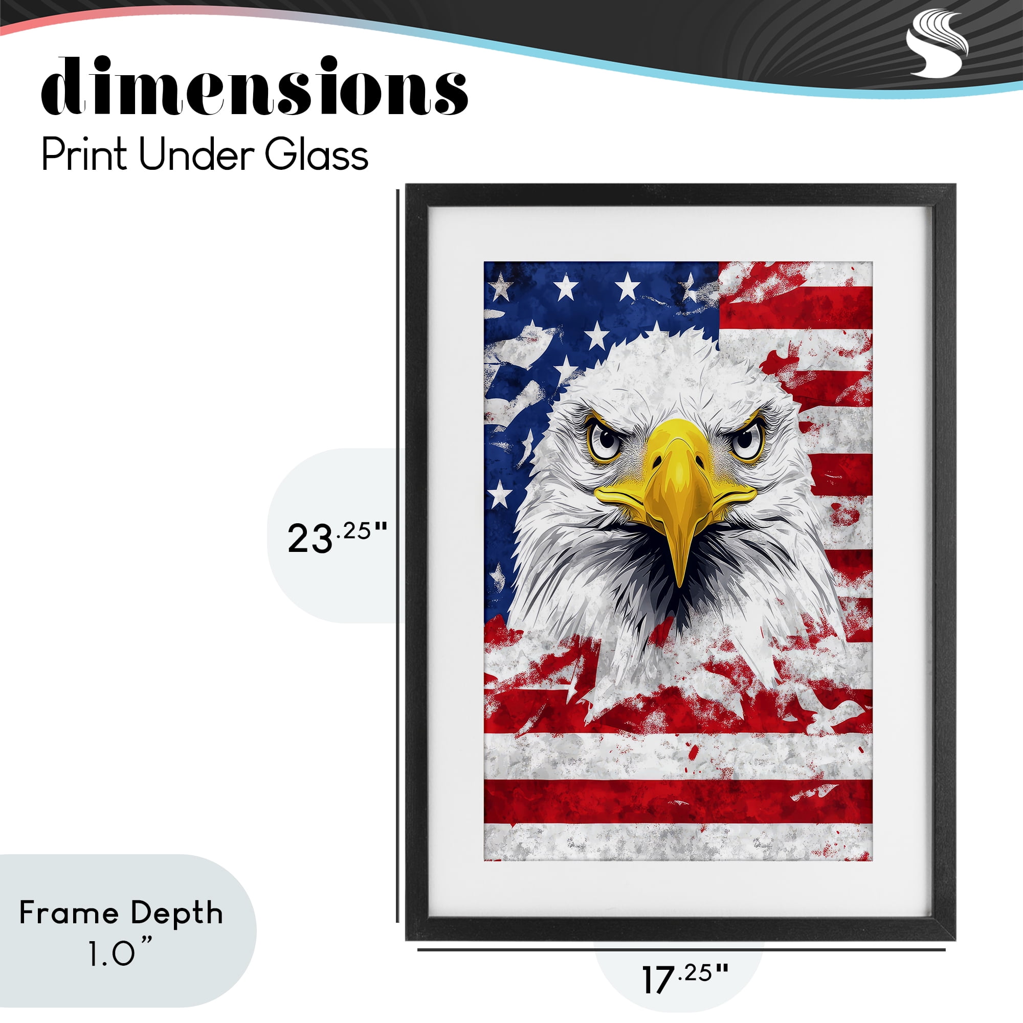 Stupell Industries Patriotic Bald Eagle Flag Black Framed Print Under Glass, design by The Wands Want