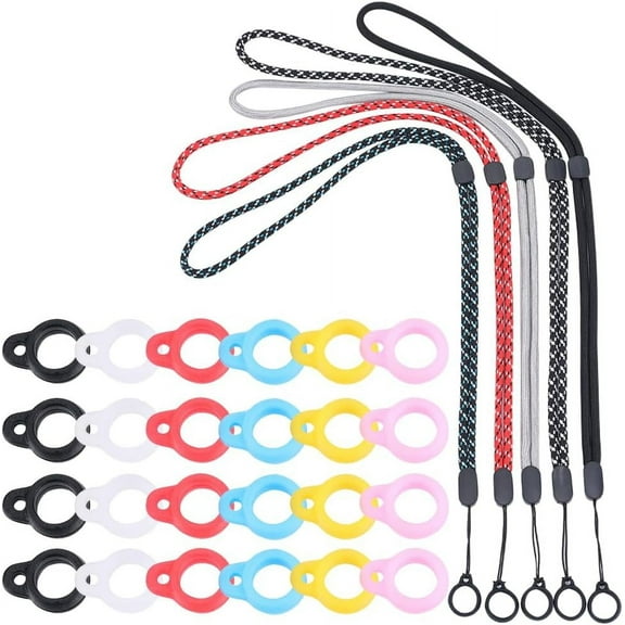 41PCS Anti-Lost Necklace Lanyard Set Including 5PCS Anti-Loss Pendant Nylon Strap String Holder with 36PCS 6 Colors Silicone Rubber Rings