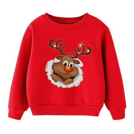 

None Christmas Kids Child Baby Boys Girls Letter Long Sleeve Cartoon Sweatshirt Tops Xmas Outfit Hoodie Light