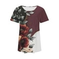 thumbnail image 3 of Olyvenn Womens T Shirts Short Sleeve Trendy Floral Pleated Dressy Casual Scooped Neck Summer Fashion Tops Blouses Multicolor XXL, 3 of 5