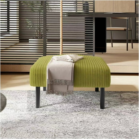 JERFIT Olive Green Corduroy Ottoman Footstool with Legs, Soft Padded Square Seat Stool for Living Room, Bedroom, Entryway