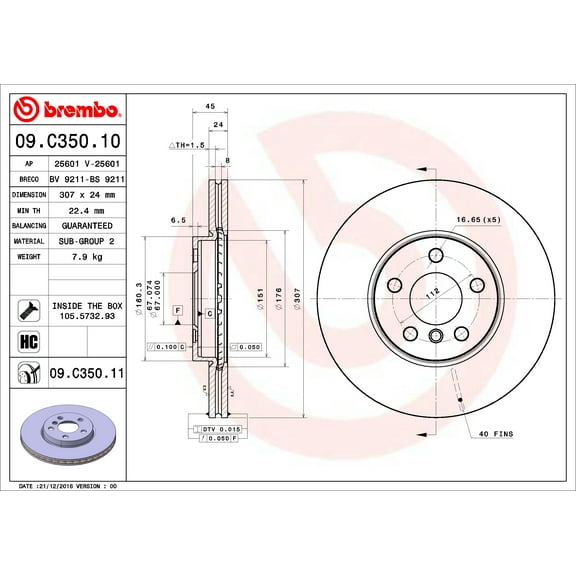 Brembo 09C35011 Disc Brake Rotor