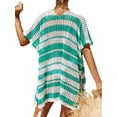 thumbnail image 4 of Xuanfei Women V Neck Stripe Contrast Color Hollow Out Short Sleeve Cover Up, 4 of 7