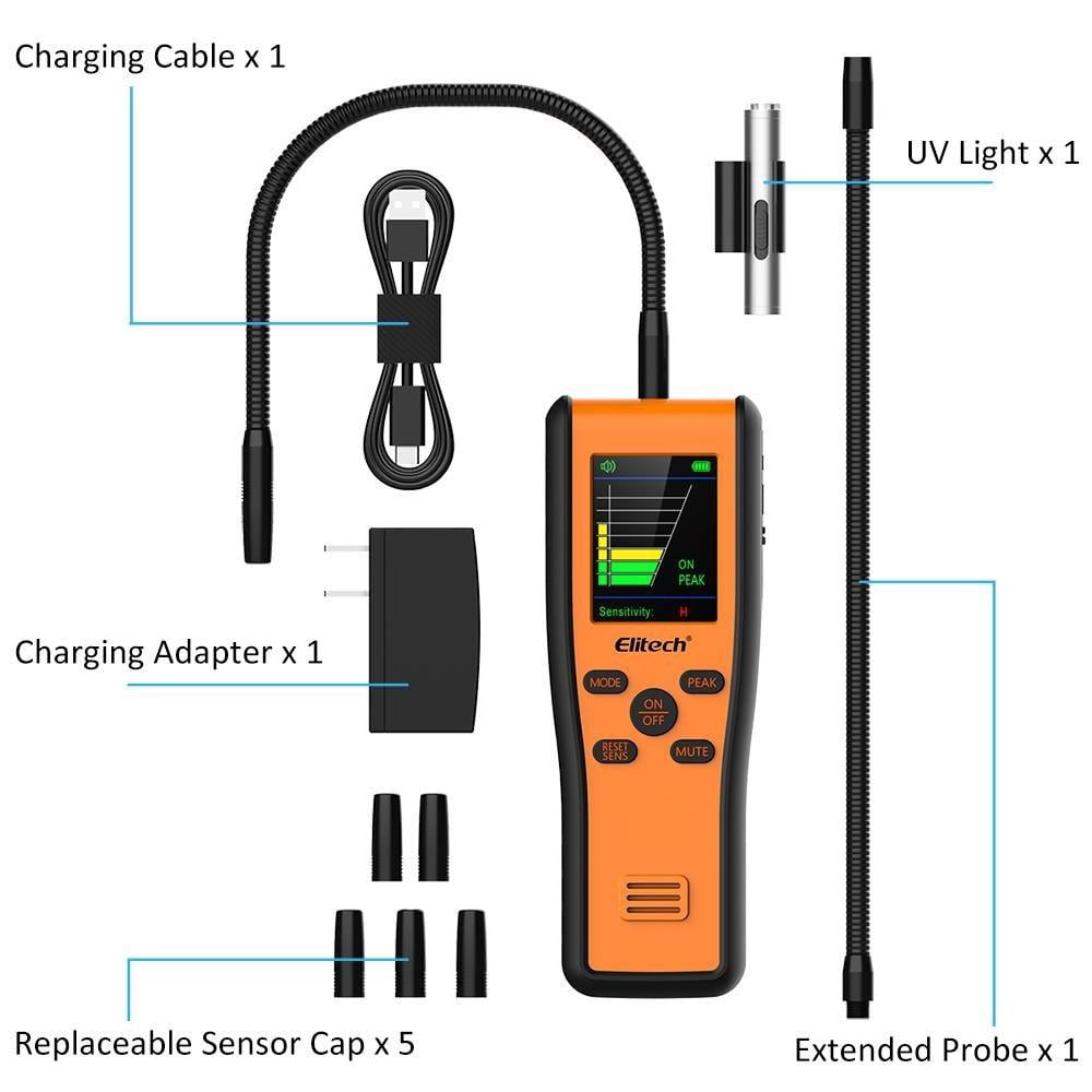 Elitech IR-200 Infrared and Heated Diode Leak Detector for Air Conditioner and Automotive Repair with Refrigerant Hoses Set
