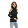 thumbnail image 5 of Aosijia Womens Ladies Slim Long Sleeves Tops Knitting Lace Pullovers Turtle Neck Splicing Casual Shirts Black S, 5 of 11