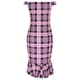 thumbnail image 5 of Plaid Halter Neck Bodycon Dress for Women Sleeveless Slim Fit Midi Dresses with Slit Sexy Summer Party Dress, 5 of 6