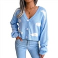 thumbnail image 2 of Cárdigan de Punto Informal y Elegante con Estampado de Nubes para Mujer, con Botones Delanteros, Larga y Cuello en V. Azul S, 2 of 10