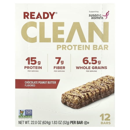 Ready Clean Protein Bar, Chocolate Peanut Butter, 12 Bars, 1.83 oz (52 g) Each
