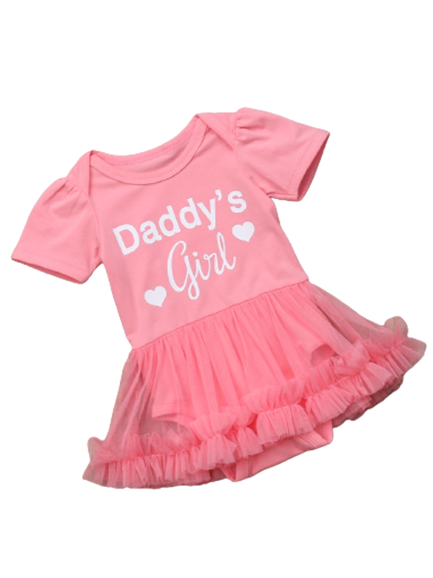 White Rainbow Dot Baby Dress Romper Jumpsuit PRINCESS Hot Pink Skirt NB-12Month 