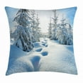 thumbnail image 1 of Winter Throw Pillow Cushion Cover, Winter Landscape with Forest and Blue Sky Frosted Trees Footprints Seasonal Nature, Decorative Square Accent Pillow Case, 16 X 16 Inches, Blue White, by Ambesonne, 1 of 2