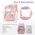 thumbnail image 6 of Clear Backpack for Girls Kids Elementary Bookbags Transparent Stadium Approved Travel Daypack See Through Middle College School Bag Large Laptop Backpack for Women Teens Students (Pink), 6 of 7