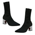 thumbnail image 1 of 1 par de botas de calcetín con punta puntiaguda Zapatos de tacón alto grueso para mujer para otoño invierno, 1 of 5