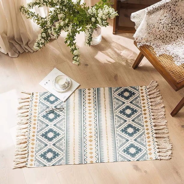 Xiao Hua Alfombra de baño bohemia, estilo bohemio, para cocina, con borlas, de algodón, lavable, para decoración de dormitorio, baño, entrada, pasillo, interior, hogar, 23 x 35 pulgadas (16)