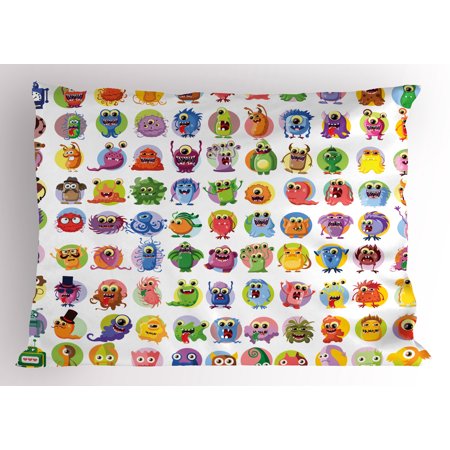 Animation Pillow Sham Cute Little Graphic Baby Mosters Great For Animation Pillow Sham Cute Little Graphic Baby Mosters Great For Kids Nursery Room Colored Cartoons Art