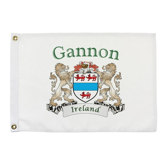 Gannon Irish Coat of Arms Small White Flag - 16"x10.5" inches