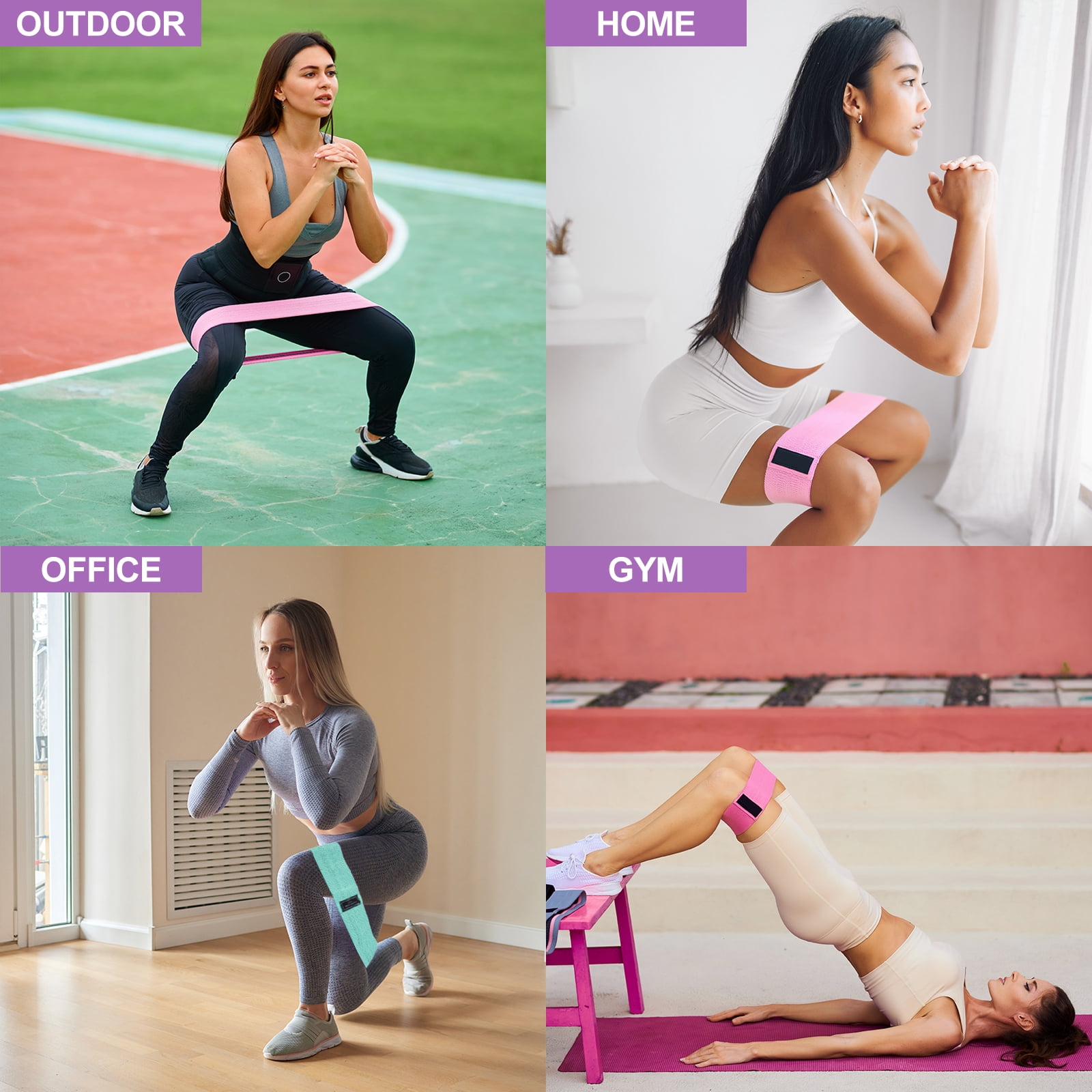 Uxcell 3Pcs Fabric Resistance Bands Booty Workout Bands with Bag and Instruction, Green, Orange, Purple