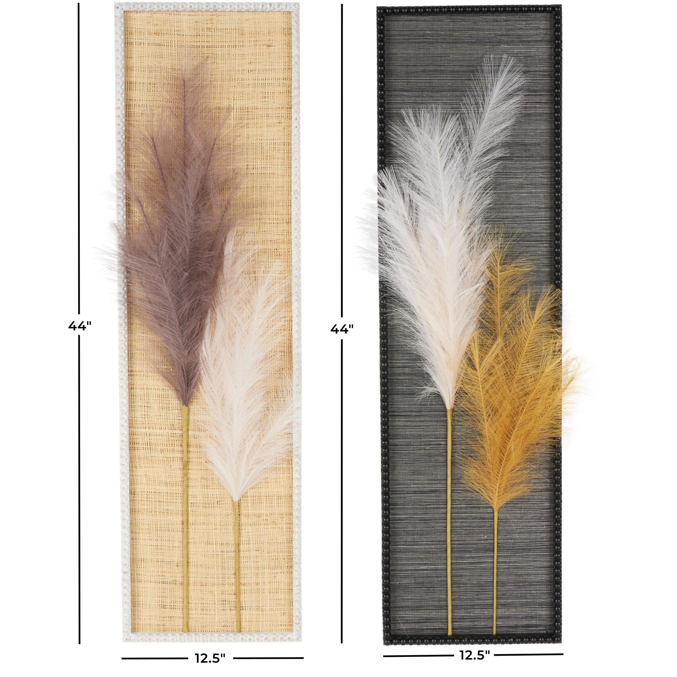DecMode Brown Wood Handmade 3D Pampas Stem Leaf Wall Decor with Textured Backing and Beaded Frame (2 Count)