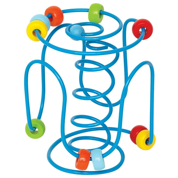 Hape: Spring-A-Ling - Wooden Beads & Blue Spiral Wire Maze, Colorful Interactive Rail Movement Play Toy, 4.3 x 4.3 x 6", Baby-Toddler-Kids Ages 6mo 