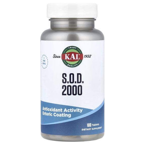 KAL S.O.D. 2000 | Superoxide Dismutase | Antioxidant Activity | Enteric Coated for Maximum Assimilation | Lab Verified | 100 Tablets
