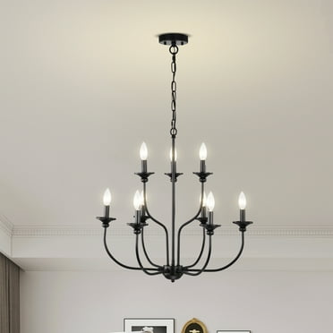 Rosalynne 25.8 in. 9-Light Indoor Matte Black Finish Chandelier with Light Kit