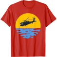 thumbnail image 1 of UH-60 Helicopter Chopper Sikorsky Flying at Sunset over Sea T-Shirt, 1 of 1