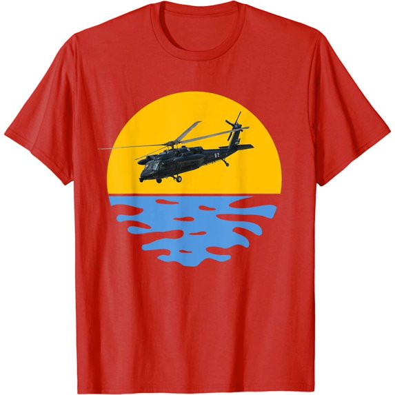 UH-60 Helicopter Chopper Sikorsky Flying at Sunset over Sea T-Shirt
