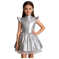 thumbnail image 2 of iiniim Girls Metallic Alien Mock Neck Flying Sleeve Ruffled Tutu Dress for Space Theme Party Cosplay Silver 14, 2 of 7