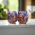 thumbnail image 2 of Mexican Stemless Wine Glass | Hand-Blown Orange & Blue Swirl (1Piece), 2 of 5
