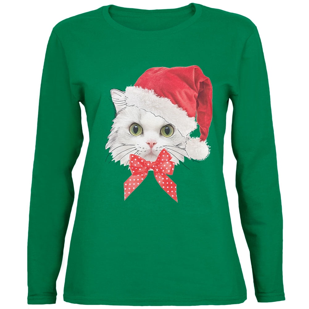 Old Glory Christmas Cat Irish Green Womens Long Sleeve T-Shirt