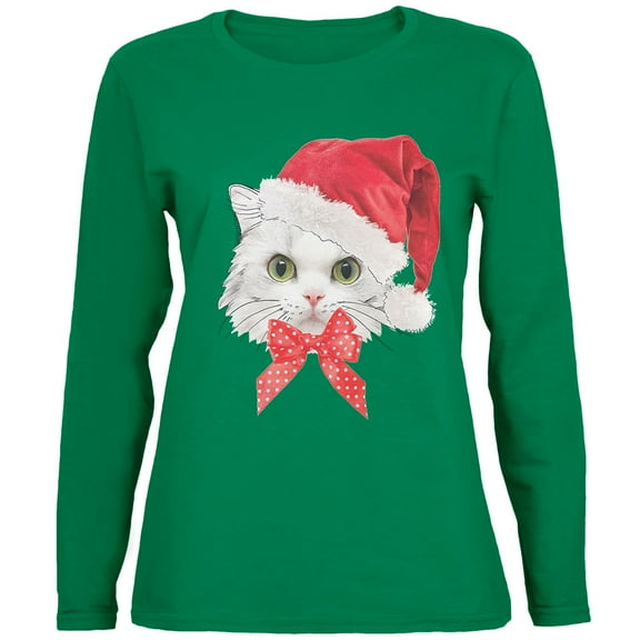Old Glory Womens Christmas Cat Long Sleeve T Shirt