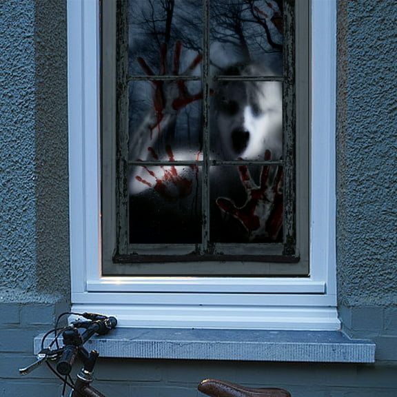 Wadada Halloween Window Cover Decorations, Fabric Creepy Halloween Curtain Horror Movie Poster Window Door Covering Decor for Haunted House, Scary Halloween Window Clings Decals Indoor Outdoor