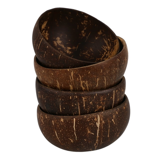 GOOHOCHY 4 cuencos de cáscara de coco, decorativos para ensalada, de cáscara de coco natural, para almacenar alimentos, grandes.