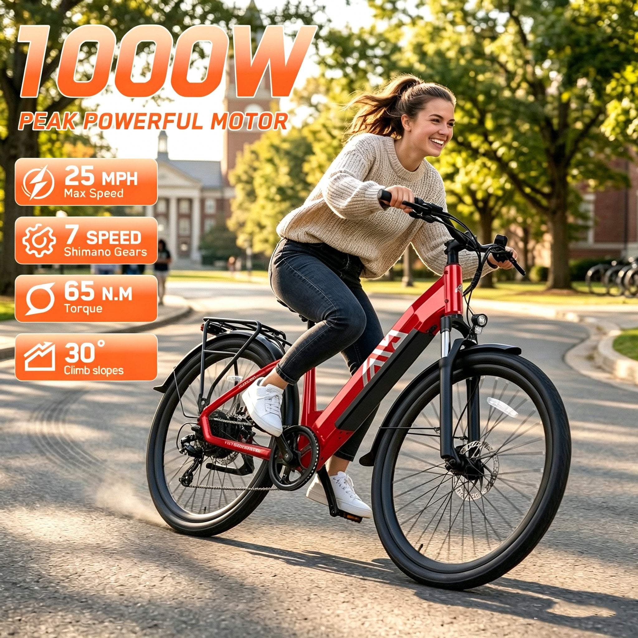TST Electric Bike for Women, Peak 1000W E Mountain Bike, Electric Bicycle, 27.5" Tire EBike, Hydraulic Disc Brakes, 48V/15Ah Battery