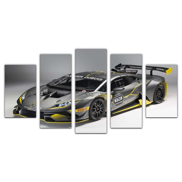 Cuadro Decorativo Lamborghini Huracán Gris Juego De 5 Piezas 150x80cm Ideal Para Sala Oficina Taller Decoración Moderna
