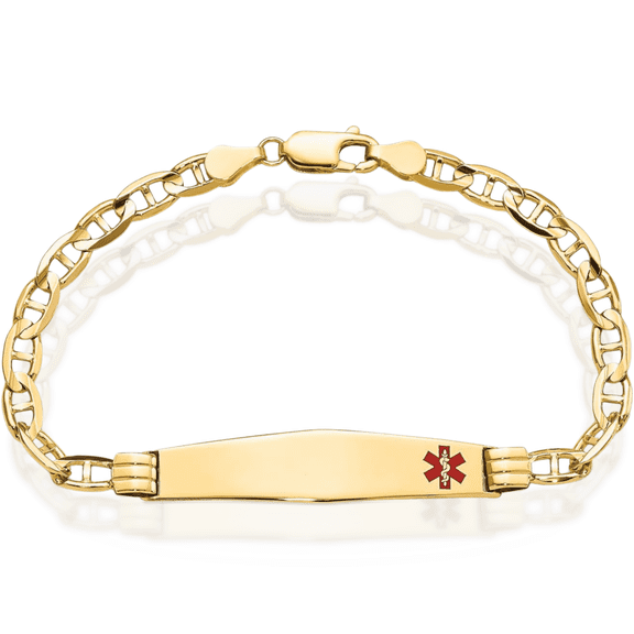 14K Solid Yellow Gold Medical Alert Anchor Mariner Link Name Bar Identification ID Bracelet