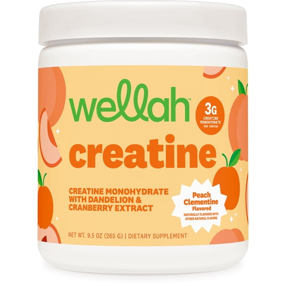 Wellah Creatine for Women (50 Servings, Peach Clementine) - Creatine Monohydrate with Dandelion & Cranberry Extract