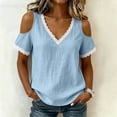 thumbnail image 4 of cocolona Off the Shoulder Summer Tops for Women Short Sleeve V Neck Lace Shirts Dressy Casual Solid Color Blouses, 4 of 6