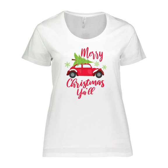 Inktastic Merry Christmas Ya'll with Red Car and Tree Women's Plus Size T-Shirt
