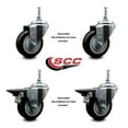 thumbnail image 2 of 3.5 Inch Black Polyurethane 12MM Threaded Stem Caster Set 2 Brakes SCC, 2 of 2