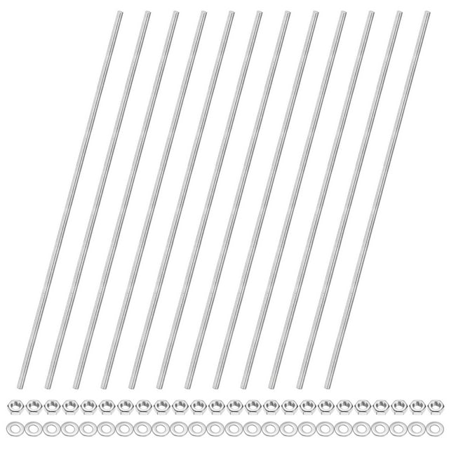 Uxcell 12-Pack Fully Threaded Rod, M4x250mm 304 Stainless Steel Right Hand Thread Bar Studs with Hex Nuts and Washers
