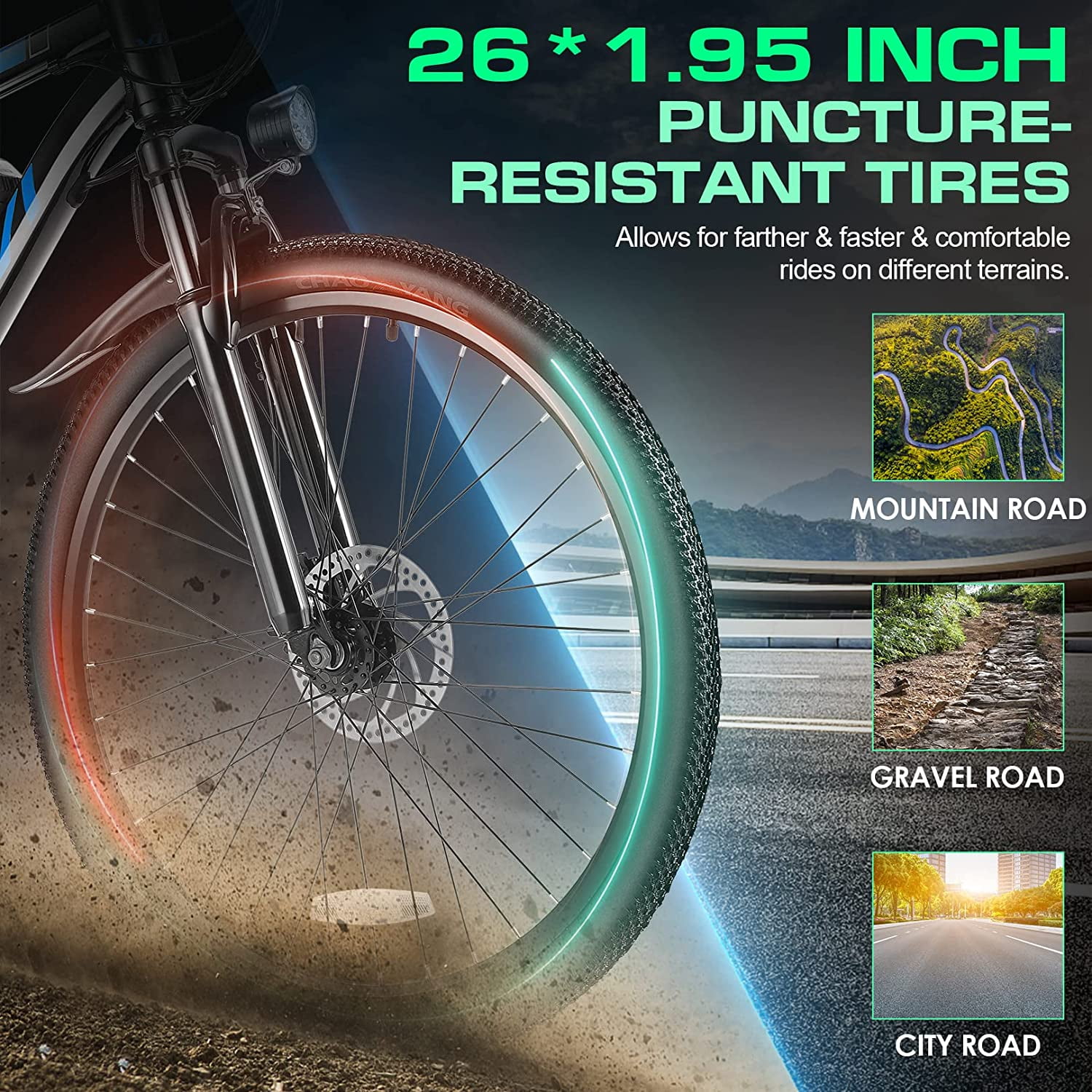 Vivi Electric Bike for Adults 26" Electric Mountain Bike 500W Cruise Control Electric Commuter Bike 21 Speed with Removable 48V Battery