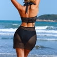 thumbnail image 7 of Xfvqtps Womens 3PCS Bikini Sets with Cover up Halter Lace up Mesh Fishnet Ring Hollow out Backless Scoop Neck Sleeveless Solid Color Beach Summer Bathing Suit Swimwear Black, 7 of 7