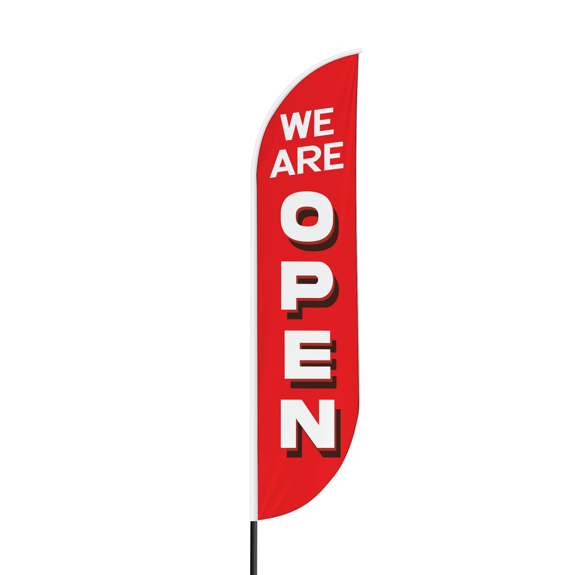 We Are Open Sign Feather flag Pole Mount for Outdoor by Mavis Print | 15 FEET Long Polyester Outdoor Banner Flag Pole Kit for Easy Hang | HD Print Swooper Flag Pole Stand for Business Advertisin