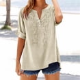 thumbnail image 2 of WTXUE Floral Embroidered Cotton Linen Shirts for Women 3/4 Sleeve V Neck Button Gauze Boho Tops Casual Lightweight Blouses Tunic Linen Top Teacher Loose Tunics Cotton Linen Tops Beige L, 2 of 9